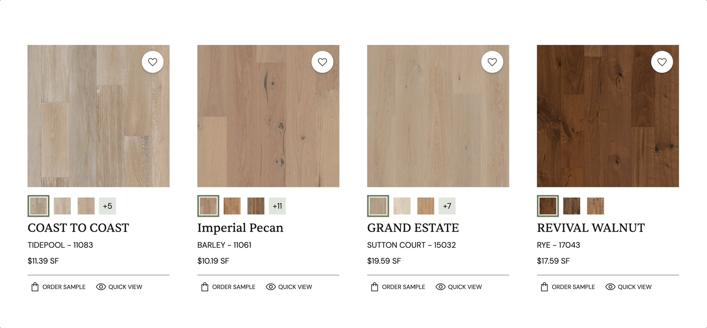 Product Shelf Page product tile hover interaction with tile background and beautiful room scene swap with main shot.